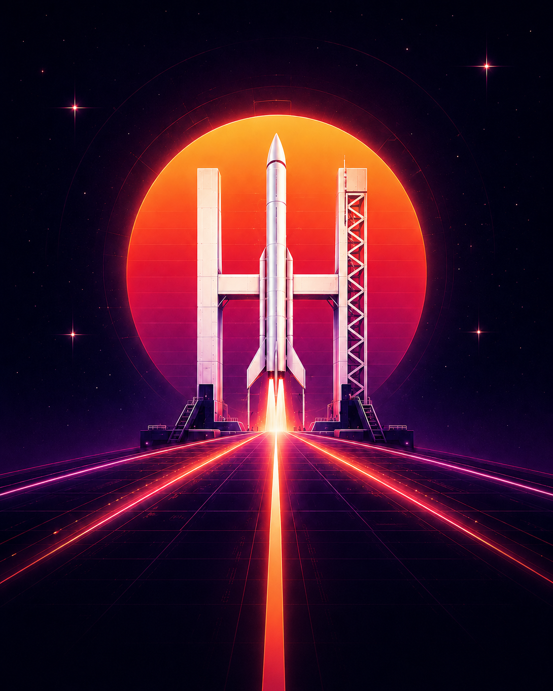 HESSL launch artwork showing a spacecraft vehicle on its launch pad